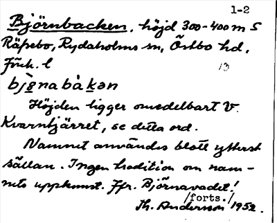 Bild på arkivkortet för arkivposten Björnbacken