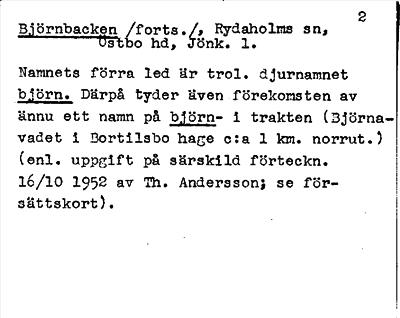 Bild på arkivkortet för arkivposten Björnbacken