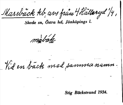 Bild på arkivkortet för arkivposten Marebäck