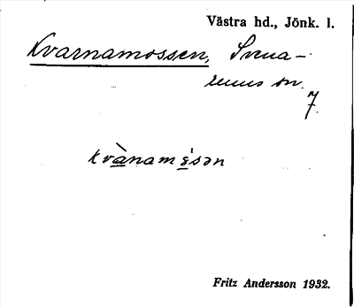 Bild på arkivkortet för arkivposten Kvarnamossen