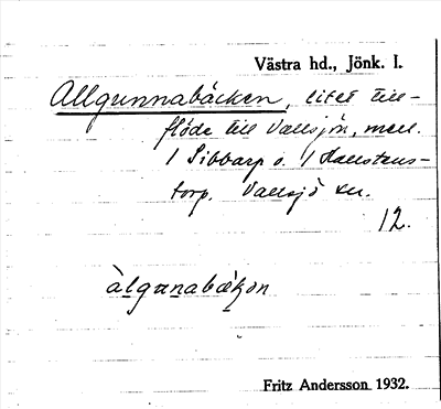 Bild på arkivkortet för arkivposten Allgunnabäcken