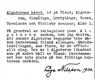 Bild på arkivkortet för arkivposten Algutsrums härad
