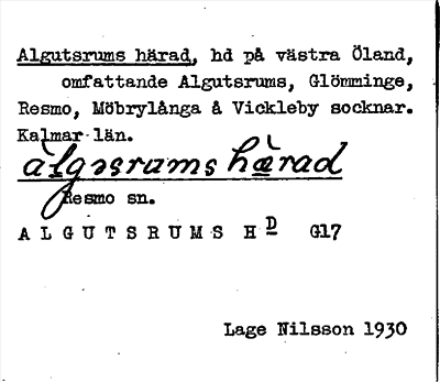Bild på arkivkortet för arkivposten Algutsrums härad