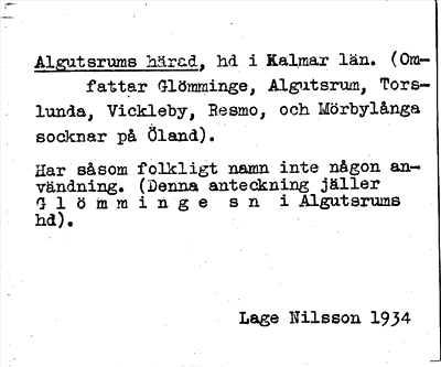 Bild på arkivkortet för arkivposten Algutsrums härad
