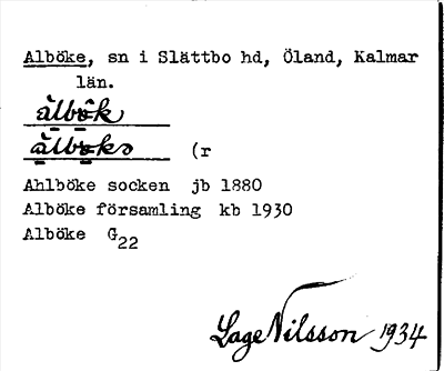 Bild på arkivkortet för arkivposten Alböke