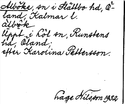 Bild på arkivkortet för arkivposten Alböke