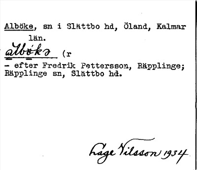 Bild på arkivkortet för arkivposten Alböke