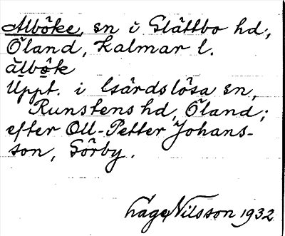 Bild på arkivkortet för arkivposten Alböke