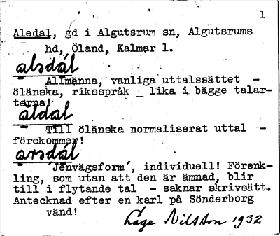 Bild på arkivkortet för arkivposten Aledal