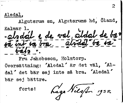 Bild på arkivkortet för arkivposten Aledal