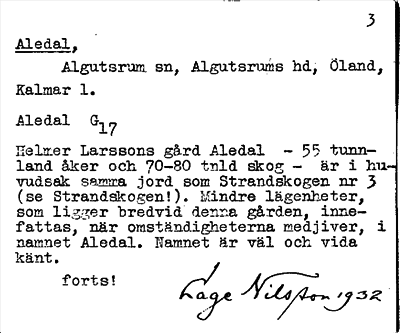 Bild på arkivkortet för arkivposten Aledal