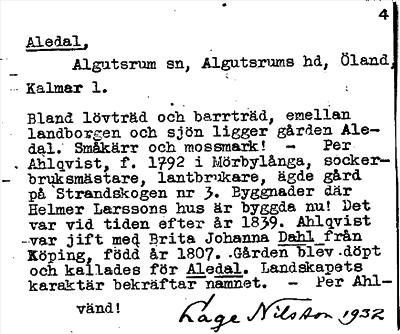 Bild på arkivkortet för arkivposten Aledal