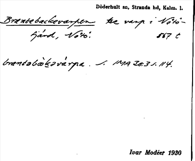 Bild på arkivkortet för arkivposten Brantebackevarpen