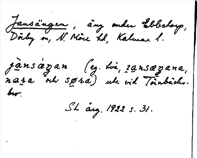 Bild på arkivkortet för arkivposten Jansängen