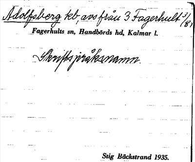 Bild på arkivkortet för arkivposten Adolfsberg