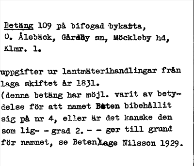 Bild på arkivkortet för arkivposten Betäng