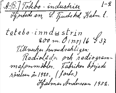 Bild på arkivkortet för arkivposten [A.-B.] Totebo-industrier