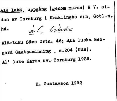 Bild på arkivkortet för arkivposten Alé lukä