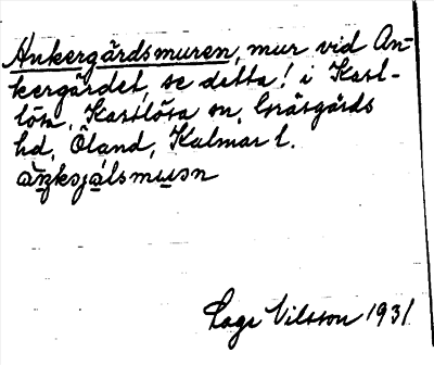 Bild på arkivkortet för arkivposten Ankergärdsmuren