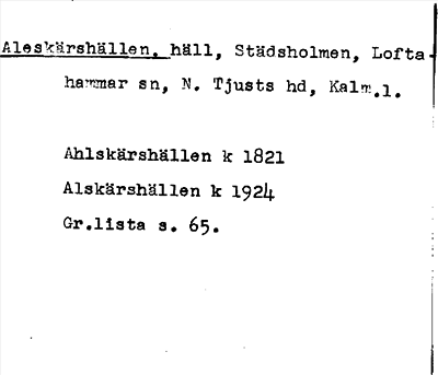 Bild på arkivkortet för arkivposten Aleskärshällen