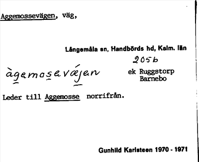 Bild på arkivkortet för arkivposten Aggemossevägen