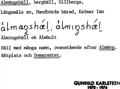 Bild på arkivkortet för arkivposten Almängshäll