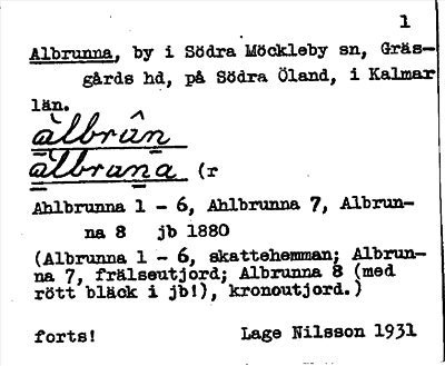 Bild på arkivkortet för arkivposten Albrunna