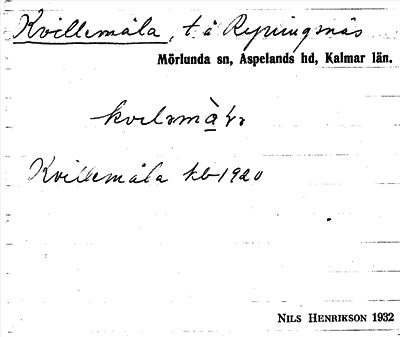 Bild på arkivkortet för arkivposten Kvillemåla