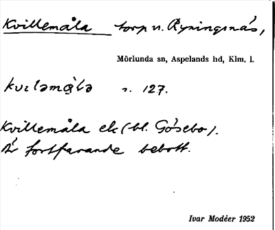 Bild på arkivkortet för arkivposten Kvillemåla