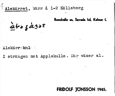 Bild på arkivkortet för arkivposten Alekärret