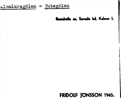 Bild på arkivkortet för arkivposten Almsåkragölen = Tutegölen