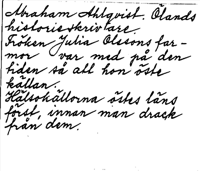 Bild på baksidan av arkivkortet för arkivposten Abrahams Källa