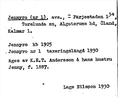 Bild på arkivkortet för arkivposten Jennyro