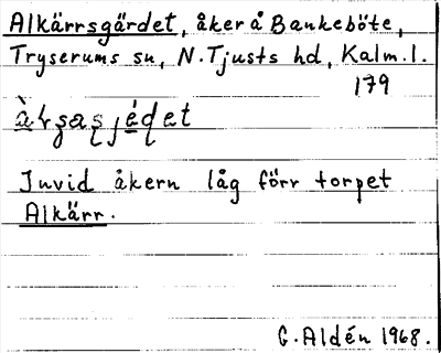 Bild på arkivkortet för arkivposten Alkärrsgärdet