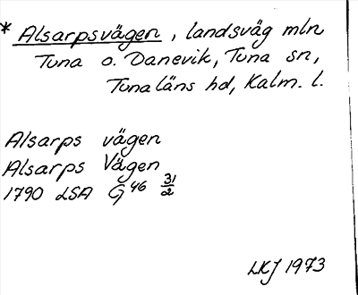 Bild på arkivkortet för arkivposten *Alsarpsvägen