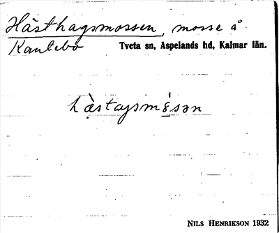 Bild på arkivkortet för arkivposten Hästhagsmossen
