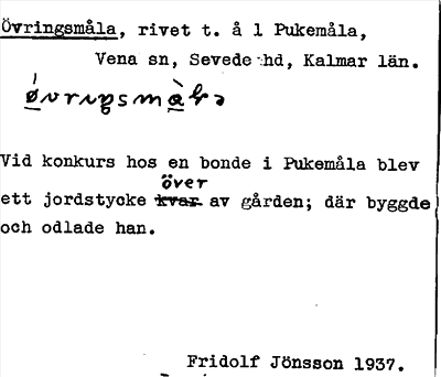 Bild på arkivkortet för arkivposten Övringsmåla