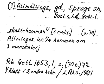 Bild på arkivkortet för arkivposten (?)Allmällings