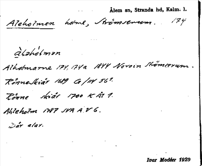 Bild på arkivkortet för arkivposten Aleholmen