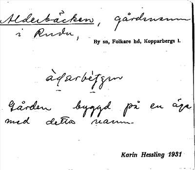 Bild på arkivkortet för arkivposten Alderbäcken