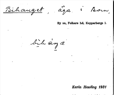 Bild på arkivkortet för arkivposten Bihanget