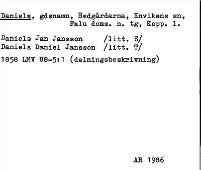 Bild på arkivkortet för arkivposten Daniels