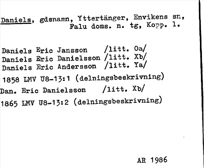 Bild på arkivkortet för arkivposten Daniels