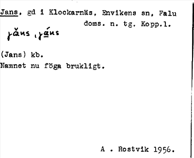 Bild på arkivkortet för arkivposten Jans